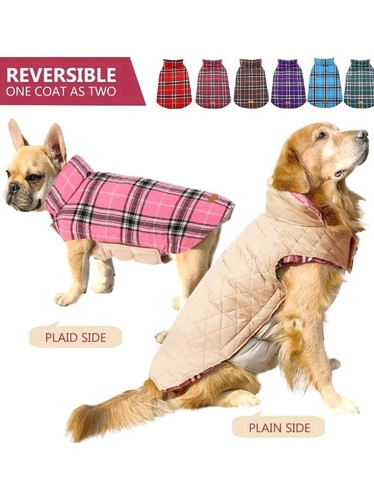 Reversible Dog Plaid Dog Clothes Jacket Vest for Small Medium Large Dogs Pink L - Picture 5 of 6
