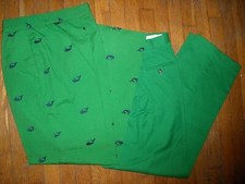 VTG 70S WOMENS WHALE MONOGRAM CLUB PRINT GOLF GREN PANTS 2 LOT