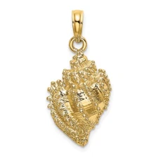 14k Yellow Gold Textured Conch Shell Charm Pendant 2.53g (L- 29mm, W-12.9mm)