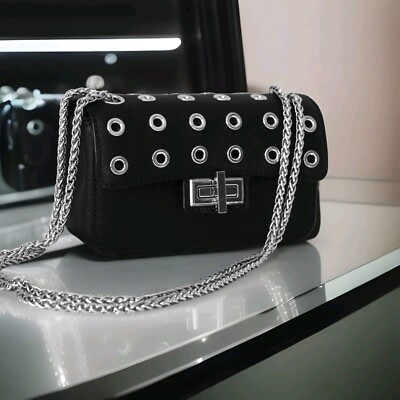 DKNY JENNY GROMMET MINI CROSSBODY Umhängetasche SCHWARZ LEDER DESIGNER NEU