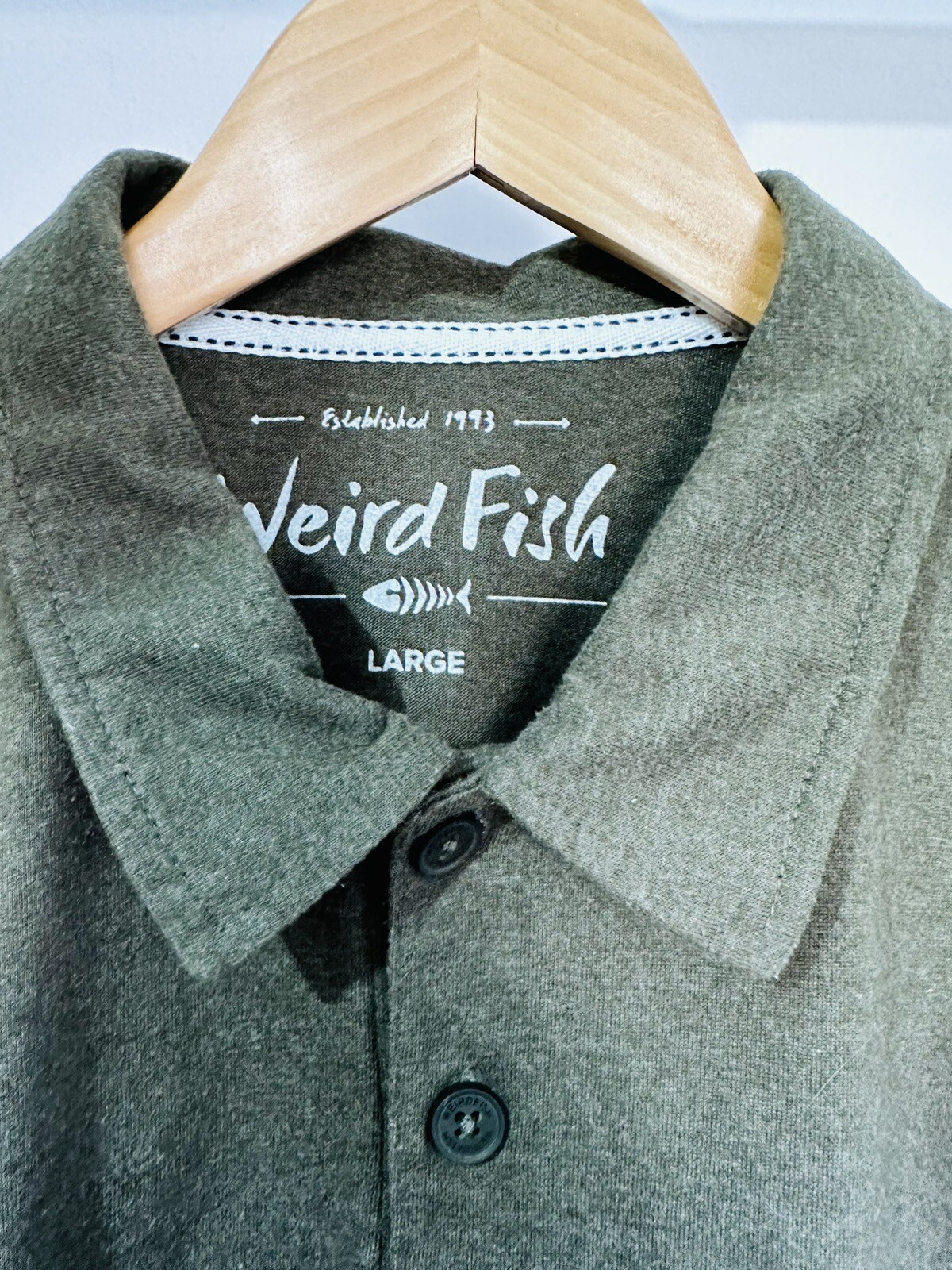 Mens Khaki Green Weird Fish Polo T Shirt Size Large eBay