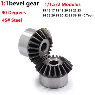 1M 1.5M 2M Bevel Gear 15-40 Teeth 1:1 90 Degrees Meshing Angle Metal Drive Gear