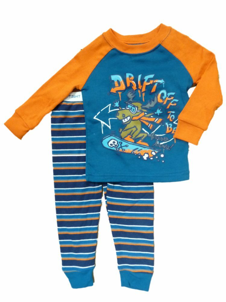 Faded Glory Drift Off To Bed Infant Toddler Boys Sleepwear Set Moose  Pajamas 12m