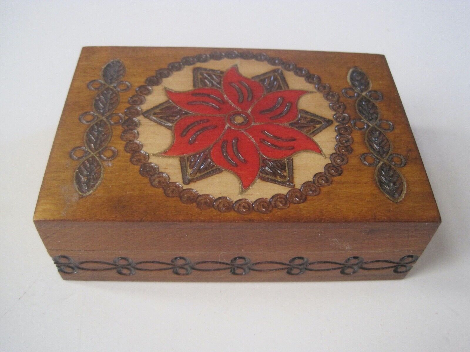 Cheap mail order shopping Poinsettia Wood Austin Mall Box Painted Carved