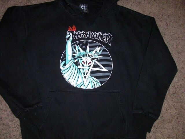 THRASHER Black Statue of Liberty Goat 666 Hoodie Sweatshirt