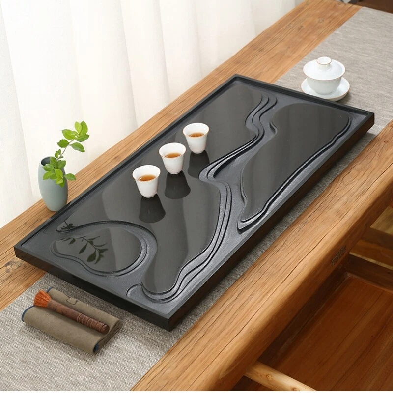 Chinese Tea Tray Black Stone Heavy Tea Table For Tea Set Multi Size Serving Tray - Image 2 of 4
