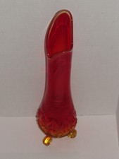 L.E. Smith Amberina 3 Wheeled Diamond Ribbed 18" Swung Glass Vase