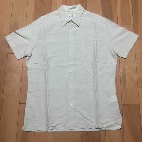 HERMES Cotton Linen Short Sleeve Shirt Tops Men Size 41 H Logo Stitch Off White - Bild 1 von 10