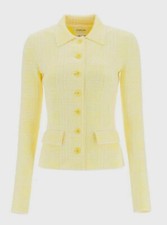 Sportmax Penna Prince Of Wales Yellow White Houndstooth Knit Cardigan Jacket L