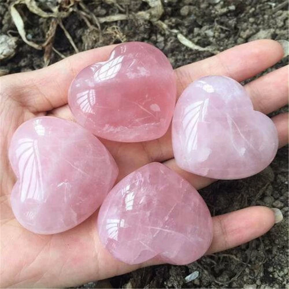 Natural Pink Rose Quartz Crystal Carved Heart Shaped Love Palm Healing  Gemstone!