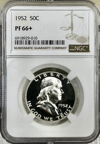 1952 PROOF FRANKLIN SILVER HALF DOLLAR NGC PR66+ FROSTY DEVICES