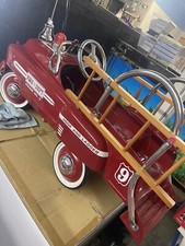 FIRE TRUCK PEDAL CAR STORED 20 YEARS NEVER USED LIGHT FLASHES AND BELL RINGS