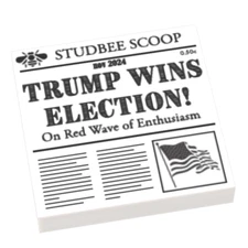 NEW Custom Printed Minifig Newspaper - Trump Wins Election! - 2x2 White Tile