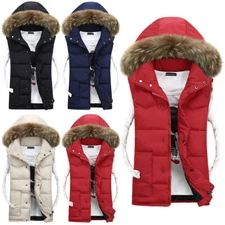 Mens Winter Warm Hooded Vest Jacket Unisex Padded Puffer Sleeveless Coat Womens