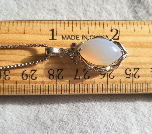 Ciondolo grande in argento sterling opale bianco e rubino su collana Italia 925 - Foto 7 di 8