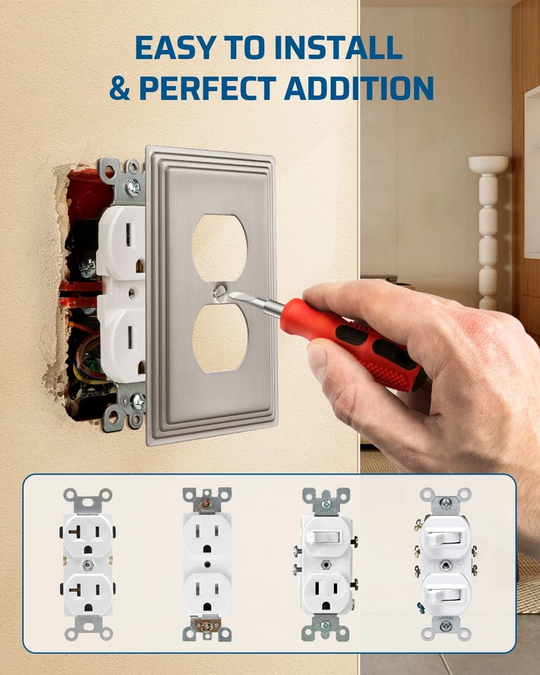 DEWENWILS 4-Pack Brushed Nickel Outlet Covers Decorative Metal Wall Plates - Image 4 of 4
