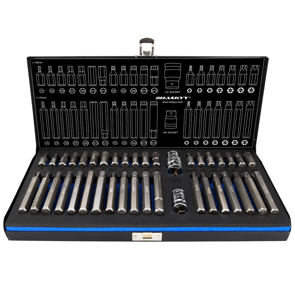 HASKYY XZN Llave de vaso multi-diente Torx Juego de brocas hexágono interior 40 piezas 1/2" hexagonal largo