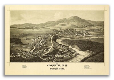 1888 Corinth New York Vintage Old Panoramic NY City Map - 24x36