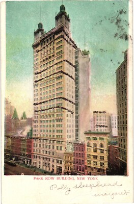 NEW YORK City Park Row Luxury Apartment Building NY c1906 Glitter Postcard