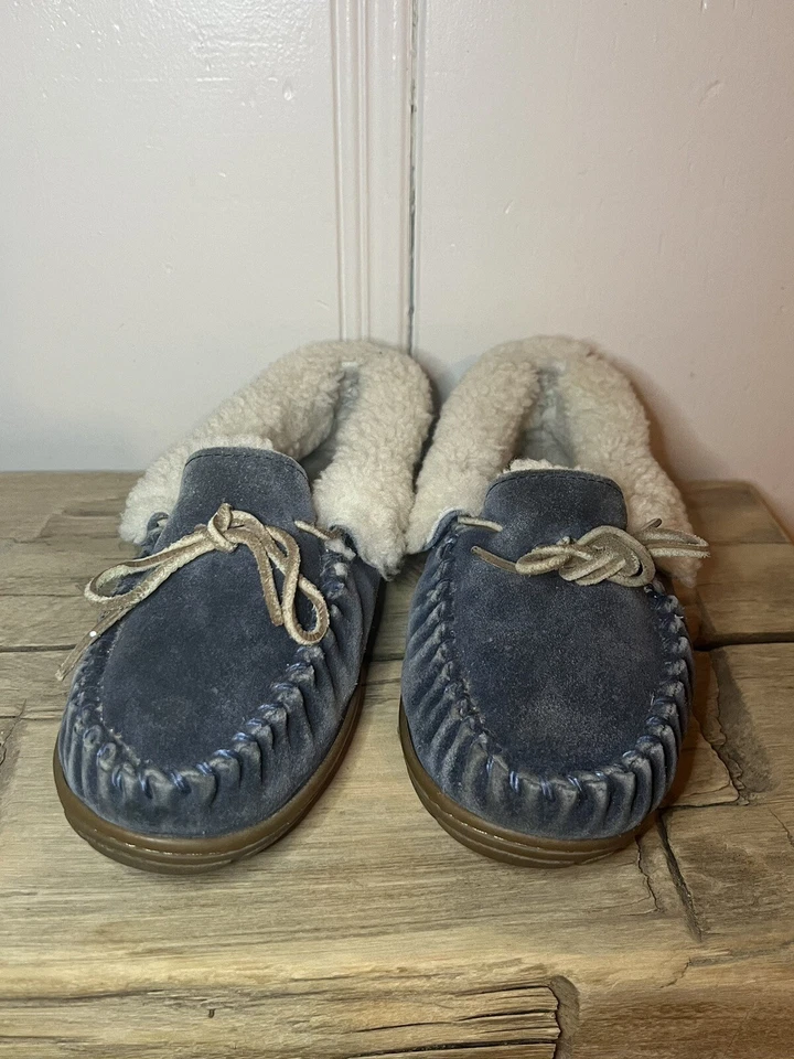 Mocassins femininos L.L.Bean tamanho 8M Wicked Good azul pele de cordeiro pele de carneiro - Imagem 2 de 4
