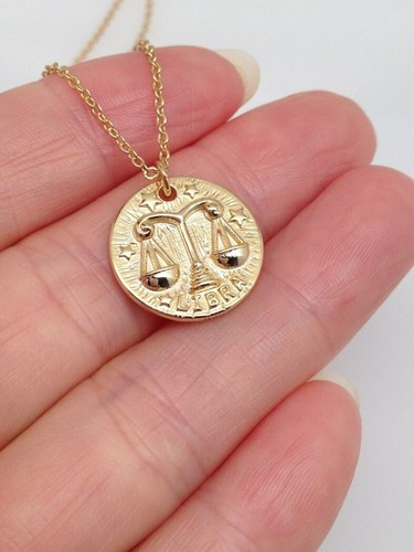925 Sterling Silver Gold Zodiac Libra Pendant Necklace Womens Girls 15mm 16-18" - 第 8/11 張圖片