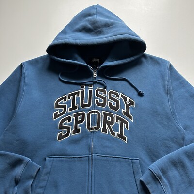 人気 ☆STUSSY☆ SPORT ZIP HOODIE WASHED BLUE Stussy Sport Embroidered Spell Out Zip Up Hoodie Men's Large