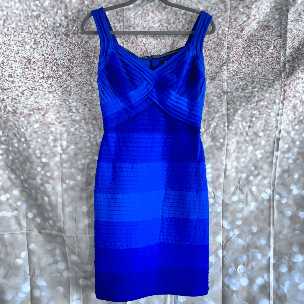 Tadashi Shoji royal blue ombre bodycon dress, size small