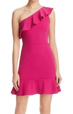 AQUA ~ Pink Scuba Ruffled One-Shoulder Flounce Sheath Dress S NEW $88