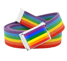 Build A Belt Adult Rainbow Flag Flip Top 1.25" Wide Buckle with Canvas Web belt
