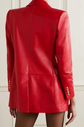Chaqueta de cuero para mujer Blazer rojo niñas abrigo motociclista motocicleta piel de cordero real - Imagen 2 de 7
