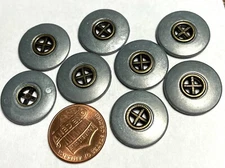 8 Gray & Antique Brass Tone Metal Sew-through 4-hole Buttons 3/4" 19mm 15587