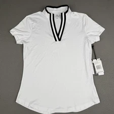 Tail White Label Shirt Womens XS White Chalk Split Mock Neck Golf Top UPF 50