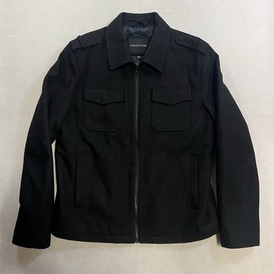 Structure Wool Blend Jacket Men s Size Large Black Full Zip Quilt Lined