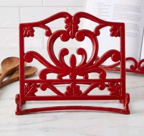 Farmhouse Decor Red Enameled Cast Iron Cookbook Stand Tablet iPad Holder Rustic