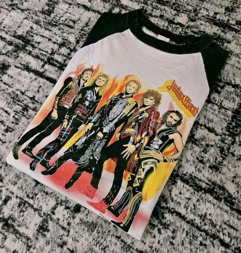 80s Judas Priest Raglan T-Shirt Fuel For Life US To 1980s vintage concert t-shirt, vintage, single stitch, B+ condition
