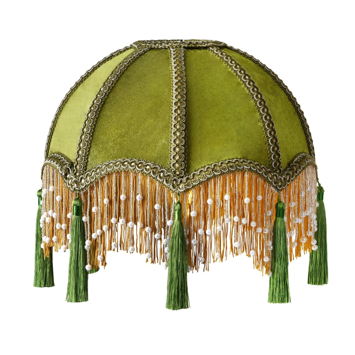 11 Inch vintage Lampshade With Olive Green Velvet Tassel