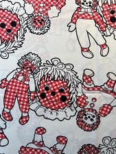 Fabric - RARE VTG 70s Raggedy Ann and Andy Rag Doll Washed Cotton 58" L x 44" W