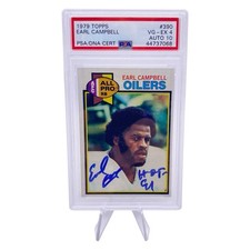 1979 Topps #390 Earl Campbell Signed HOF 91 Rookie Card PSA 4 Auto 10 Oilers