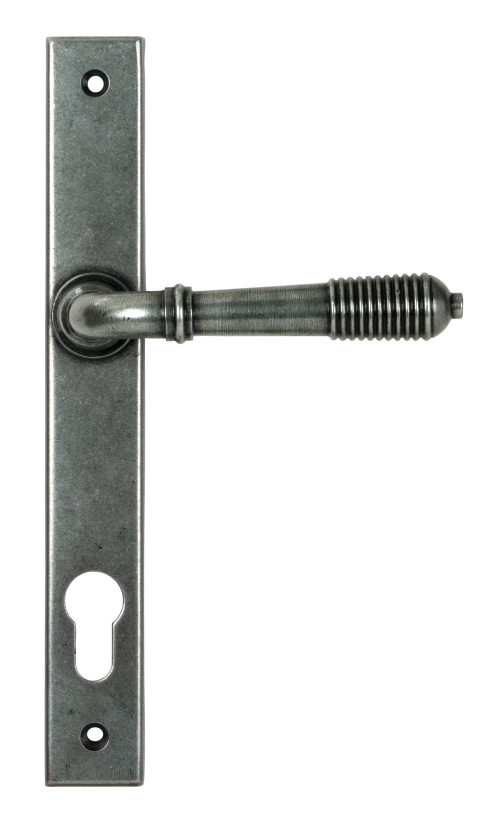 From The Anvil 52081 Pewter Reeded Slimline Lever Espag. Lock Set