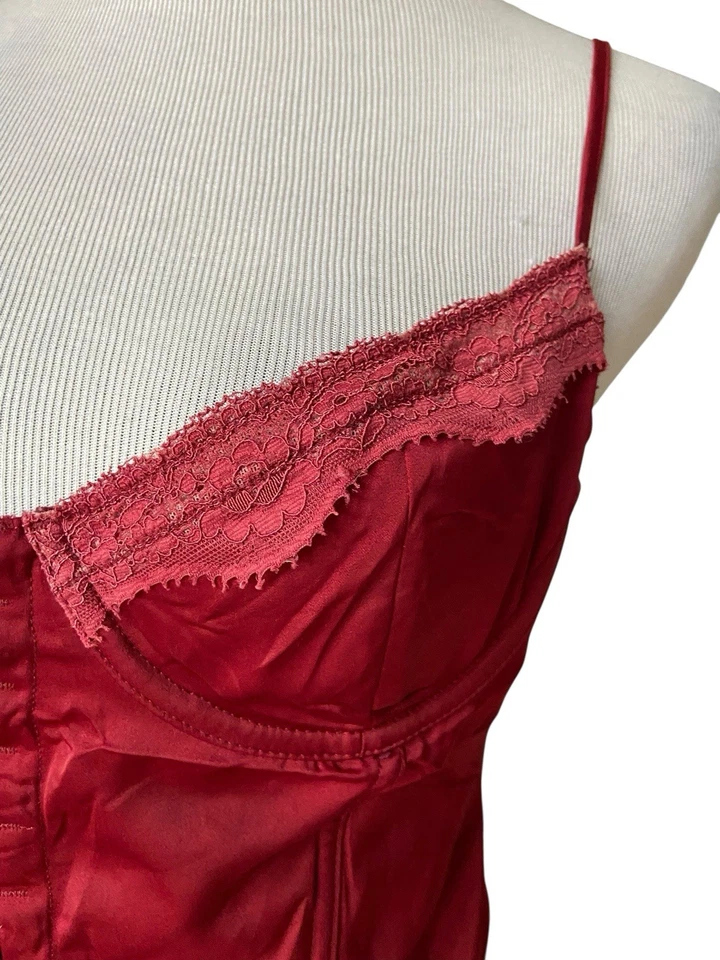 Corsé satinado zorro blanco top talla L rojo encaje bustier Y2K salir top vamp pin up Foto 2 de 4