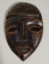 Antique African Mask Hand-Carved Wood - has cracks and loose chin section
