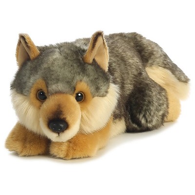 Miyoni Collection - 11 Inch Wolf Lying Stuffed Animal Plush Soft, Fluffy Touch