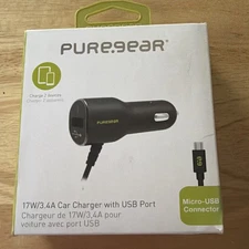 Pure Gear Car Charger with USB and Micro-USB Port - 17W/3.4A