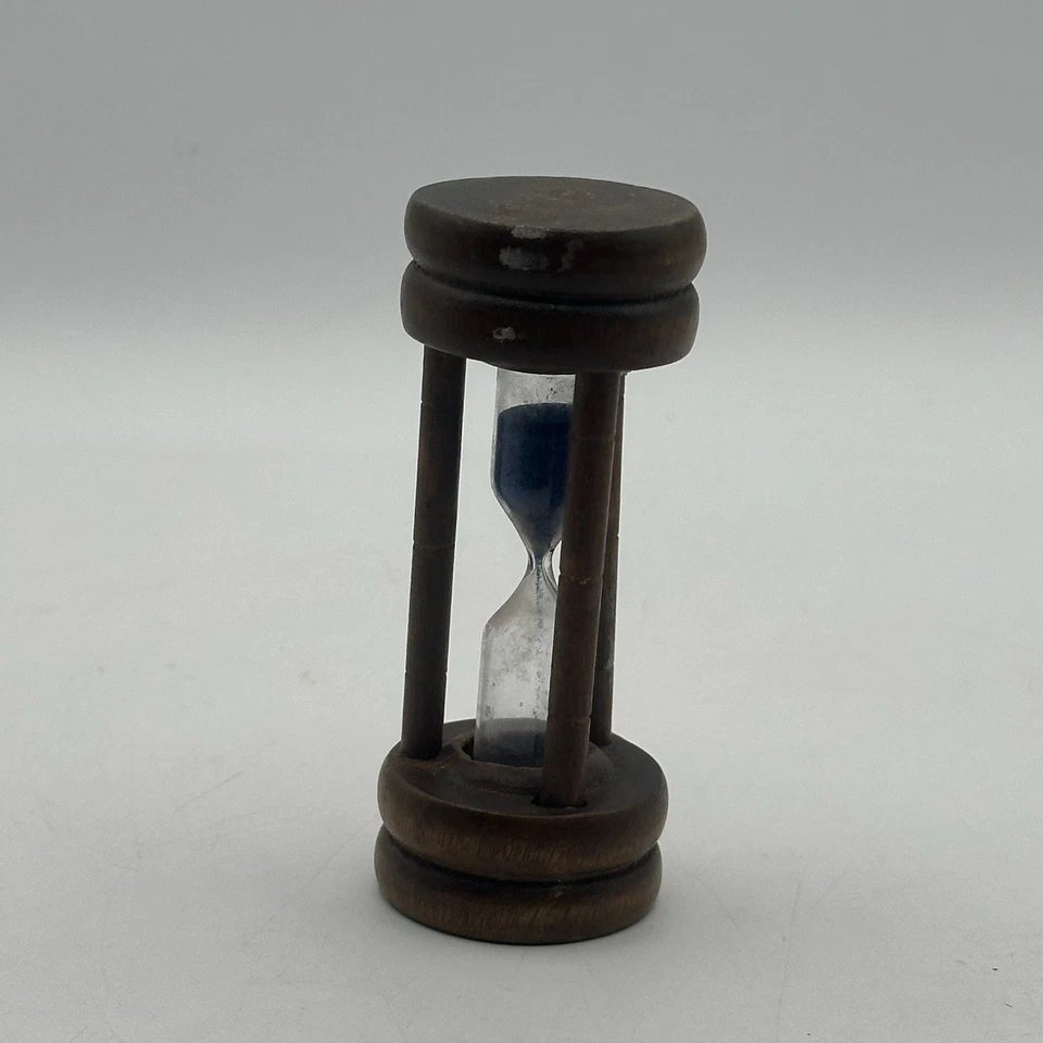 Miniature Wooden Hourglass Sand Timer Blue Sand Desk Decor Accent Piece - Image 3 of 4