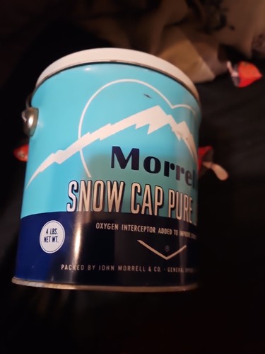 berretto da neve vintage Morrell Pure Lard vuoto latta 4 libbre con manico, P17 - Foto 3 di 8