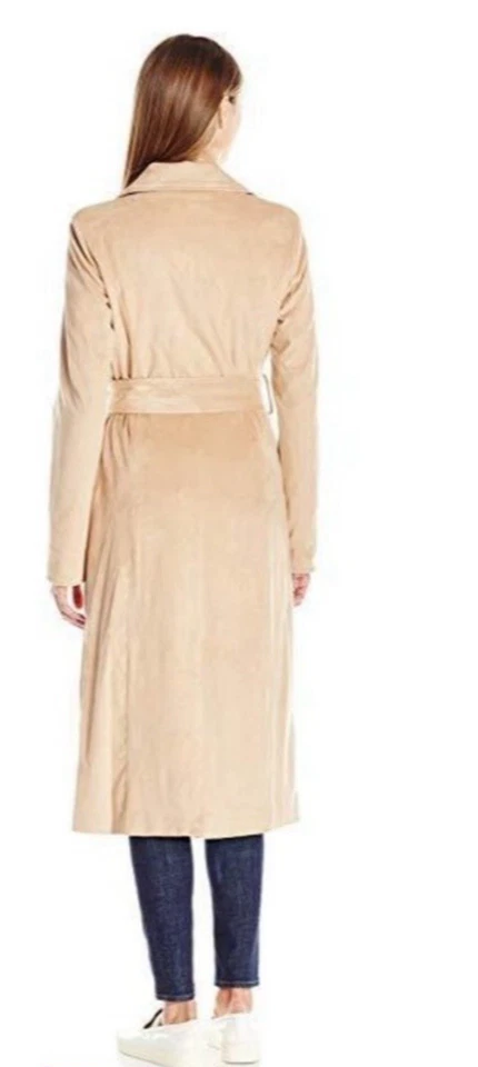 Abrigo de mujer Belle Badgley Mischka beige tostado imitación gamuza gabardina chaqueta L Foto 2 de 4