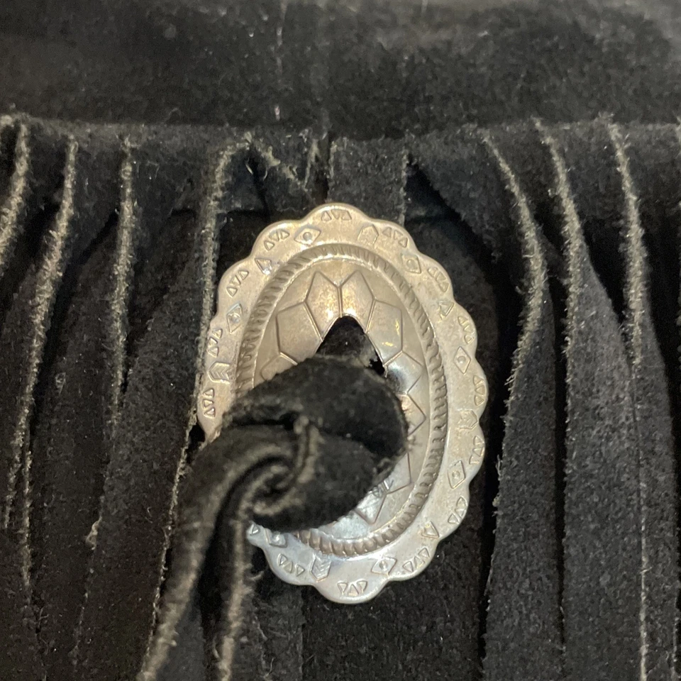 Vintage Native American Suede Leather Bag Crossbody Black Fringe Conch Boho - Image 4 of 4