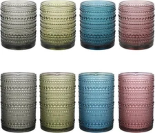 Vintage Hobnail Drinking Glasses Set of 8,Colored 12 oz and 15oz Hig