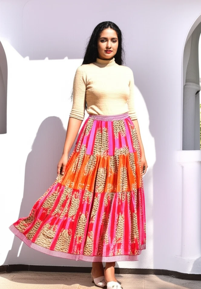 Indian Multi Tiger Patchwork Long Frill Skirt Cotton Skirt Women Clothing Skirt