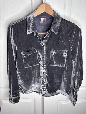 Pilcro Anthropologie Gray Crushed Velvet Long Sleeve Top Size XS